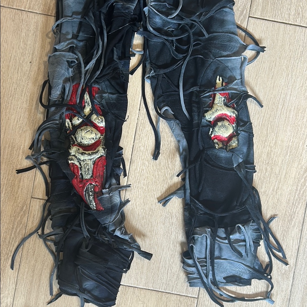 Black Distressed Halloween Zombie Pants with Axe Prop - Picture 4 of 8